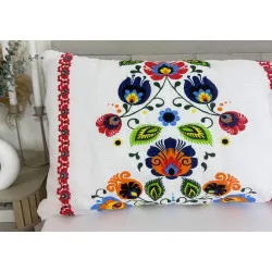 Funda de almohada 50x150 cm – Crepé, Folklore Raya Roja, Cremallera
