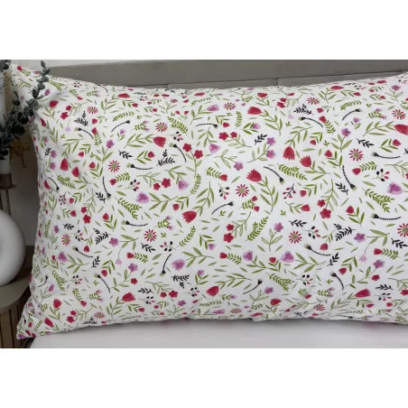 Funda de almohada de algodón con flores violetas 50x150 cm, ideal para dormir de lado