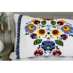 Funda de Almohada Folklore Raya Azul – Crepe, 100% Algodón, 50x150 cm