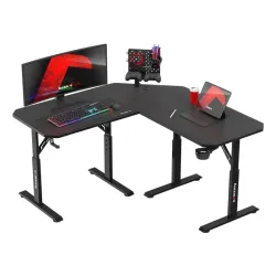 Escritorio gaming esquinero Hero 7.3 con ajuste de altura Negro 140 cm