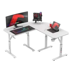 Escritorio gaming Hero 7.3 blanco esquinero 140 cm con regulación altura