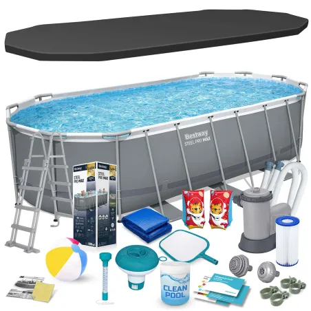 Piscina de jardín con estructura metálica 549 x 274 x 122 cm, perfecta para disfrutar al aire libre, 17in1 Bestway 56710