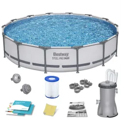 Piscina de jardín con estructura metálica 427 x 84 cm, set 9 en 1 para disfrutar al aire libre
