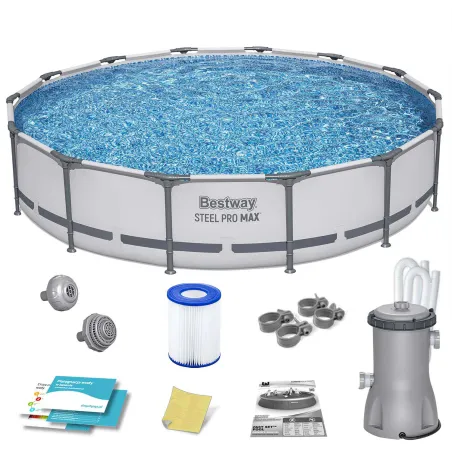 Piscina de jardín con estructura metálica 427 x 84 cm, set 9 en 1 para disfrutar al aire libre