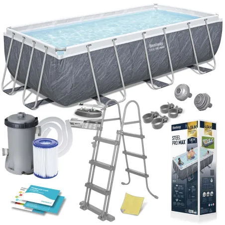 Bestway 404 x 201 x 100 cm piscina de jardín con marco 11-in-1 56721 con estructura robusta