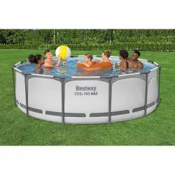 Piscina con estructura azul 366 x 100 cm, resistente y con estilo para el jardín