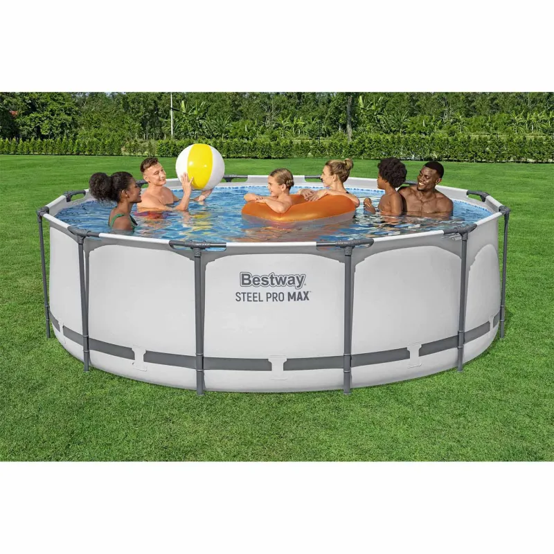 Piscina con estructura azul 366 x 100 cm, resistente y con estilo para el jardín