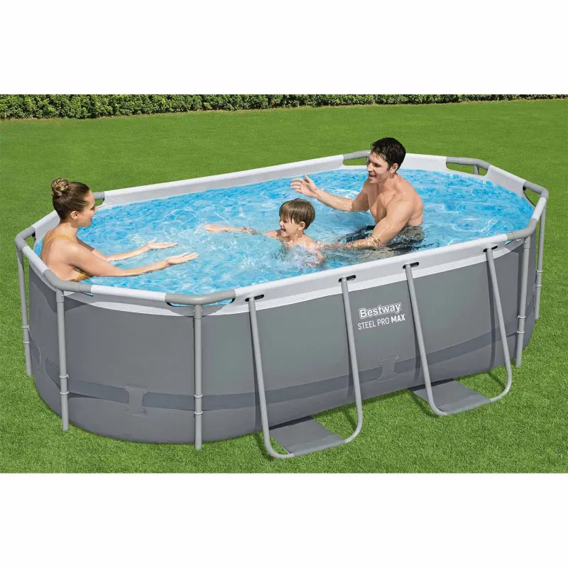 Piscina de jardín con estructura de acero 305 x 200 x 84 cm, ideal para familias