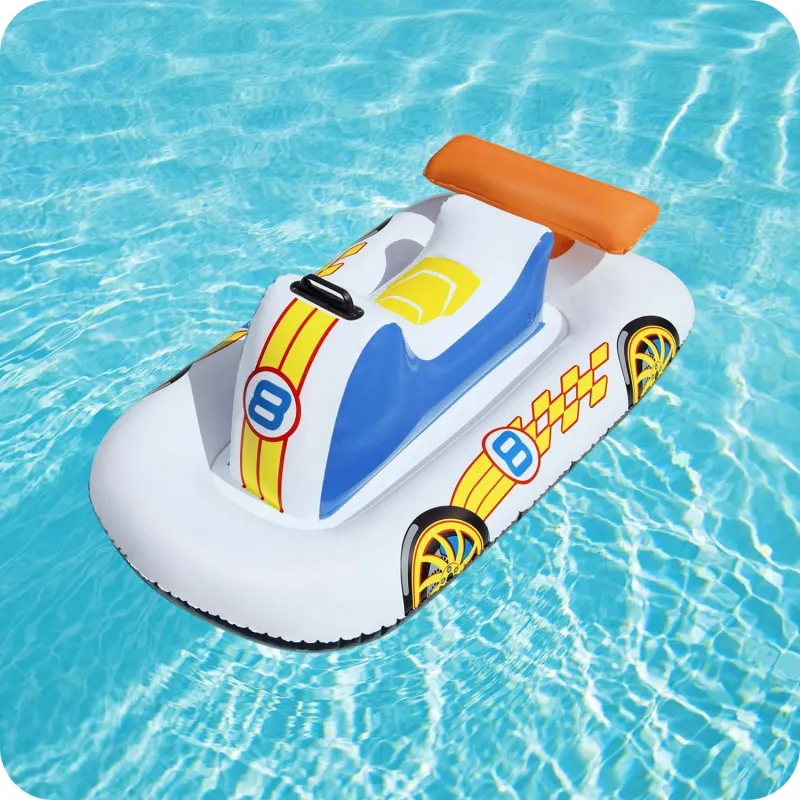 Ponton hinchable de colores en forma de coche de carreras, seguro para los niños en actividades acuáticas