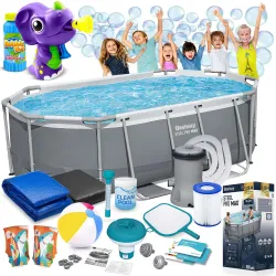 Piscina de jardín con marco 305 x 200 x 84 cm 17-en-1 Bestway 5614A + máquina de burbujas GRATIS