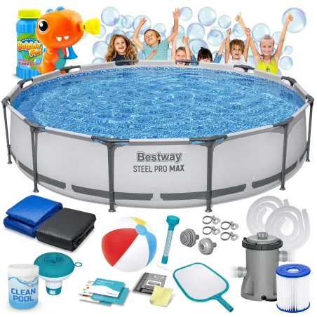 Piscina con estructura de acero 366 x 76 cm, ideal para el jardín, 16en1 Bestway 56416
