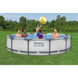 Piscina azul con estructura 366 x 76 cm, ideal para niños y diversión de verano