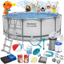 Piscina de Jardín con Estructura de Acero 366 x 122 cm 18en1 Bestway 56420 + Máquina de Burbujas GRATIS