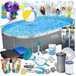 Piscina de jardín con marco 488 x 305 x 107 cm 18in1 Bestway 56448 + Máquina de burbujas GRATIS
