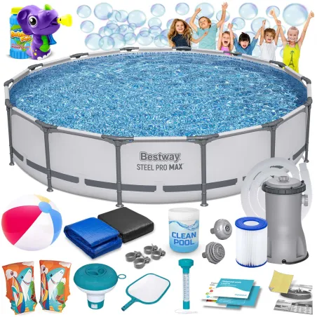 Piscina de jardín 427 x 84 cm con máquina de burbujas, perfecta para la diversión