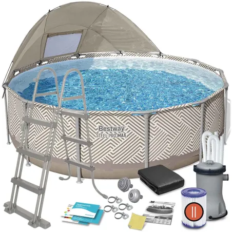 Piscina de Jardín con Estructura 396 x 107 cm 11en1, perfecta para disfrutar al aire libre, diseño resistente