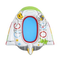 Flotador de playa colorido en forma de nave espacial, perfecto para actividades veraniegas
