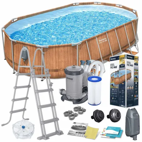 Piscina con estructura metálica 610 x 366 x 122 cm, perfecta para el exterior, 13en1 Bestway 56719N