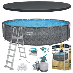 Piscina de jardín 610x132 cm 11 en 1, diseño resistente para exteriores
