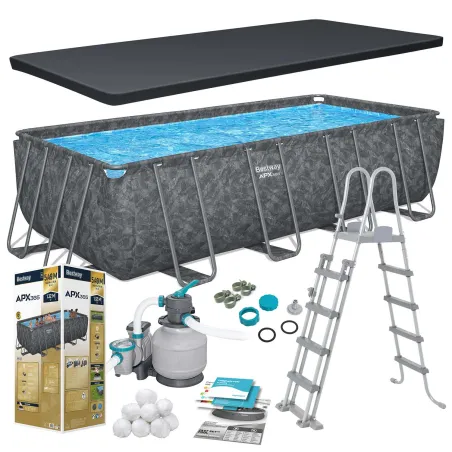 Piscina con estructura 549 x 274 x 132 cm 11-en-1, perfecta para el jardín