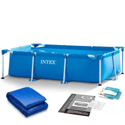 Piscina de marco de acero 220 x 150 x 60 cm, set 2-en-1 para exteriores
