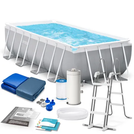 Piscina de jardín con estructura metálica 488 x 244 x 107 cm set 6en1 INTEX 26792