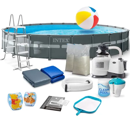 Piscina de jardín con estructura 732 x 132 cm 17en1 Intex 26340, diseño resistente
