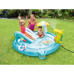 Parque infantil hinchable cocodrilo verde, ideal para la diversión al aire libre para niños