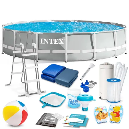 Piscina de jardín con marco 457 x 107 cm conjunto 18 en 1 INTEX 26724, material resistente