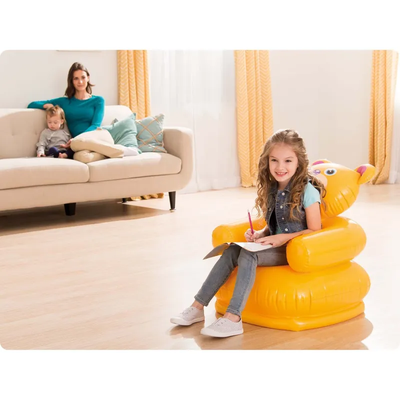 Sillón inflable infantil Animales Felices 65 x 64 cm, ideal para jugar al aire libre