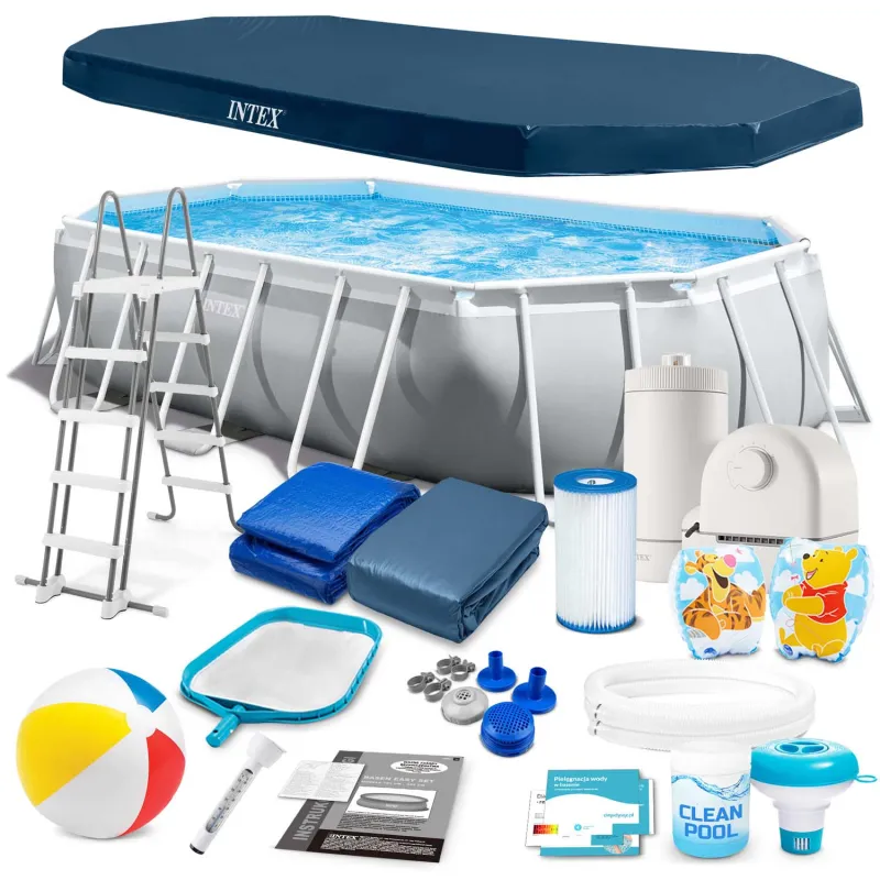 Piscina rectangular 503x274x122cm con 18 accesorios, perfecta para el jardín
