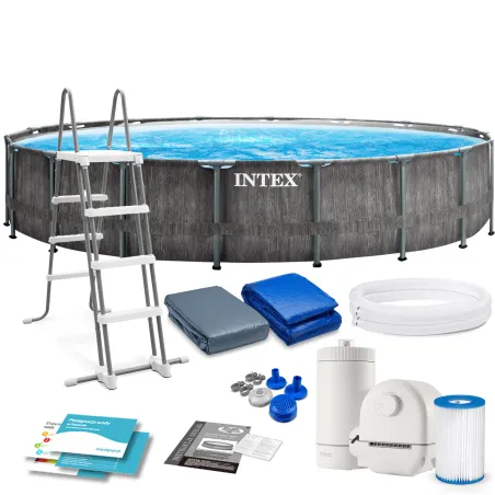 Piscina de jardín 549 x 122 cm 12-en-1, material resistente para exteriores