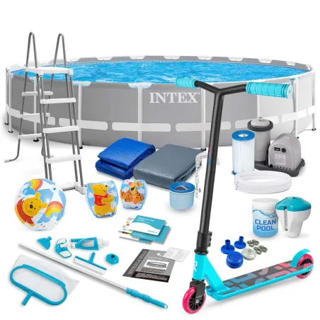 Piscina de jardín 610 x 132 cm conjunto 21en1 INTEX 26756 + patinete gratis