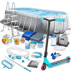 Piscina de jardín 610 x 305 x 122 cm, set 21en1 INTEX 26798 con patinete GRATIS