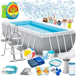Piscina de jardín 400 x 200 x 122 cm con máquina de burbujas, perfecta para el verano