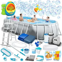 Piscina de jardín con estructura 503 x 274 x 122 cm 21en1 Intex 26796 + Máquina de burbujas GRATIS