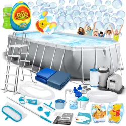 Piscina de jardín 610 x 305 x 122 cm con máquina de burbujas, perfecta para disfrutar al aire libre