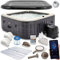 Spa hinchable con hidromasaje 4 personas INTEX 28450 + generador de cloro