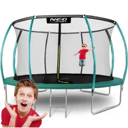 Trampolín de jardín 14ft/435cm con red, postes perfilados y escalera Neo-Sport