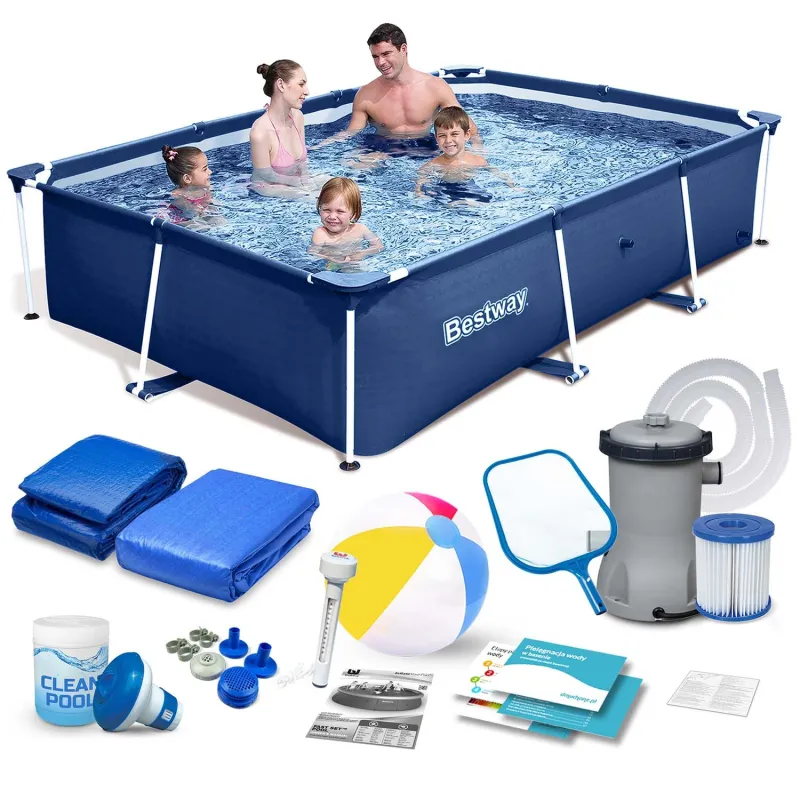 Piscina estructural jardín 259x170x61 cm con set 15 en 1 para uso exterior
