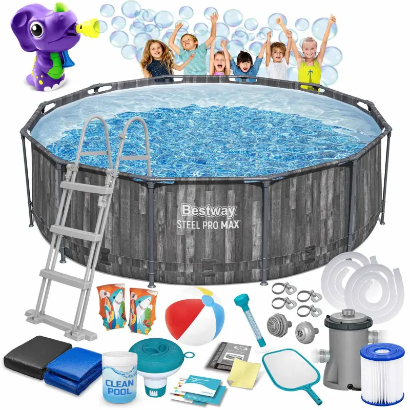 Piscina con estructura 366 x 100 cm y máquina de burbujas, perfecta para el exterior