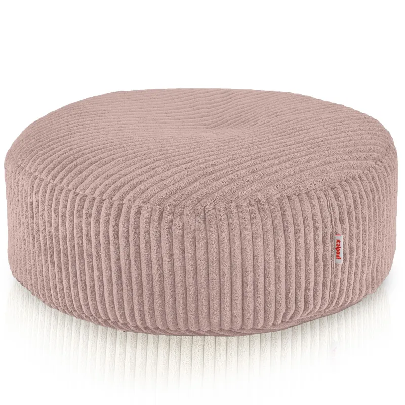 Puff reposapiés redondo y asiento extra de pana