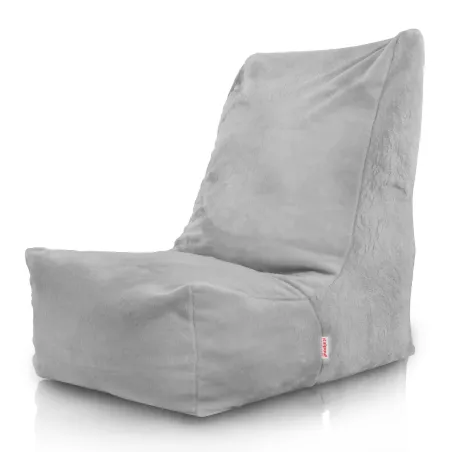 Puff sillón gris con suave pelaje sintético para adultos
