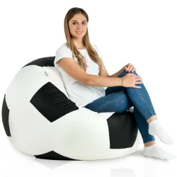 Puf De Fútbol Blanco Negro Cuero Ecológico