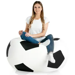 Puf De Fútbol Blanco Negro Cuero Ecológico