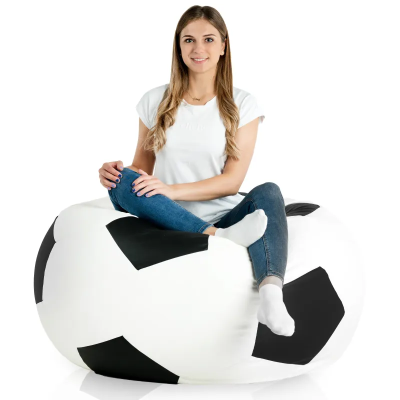 Puf De Fútbol Blanco Negro Cuero Ecológico