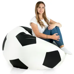 Puf De Fútbol Blanco Negro Cuero Ecológico