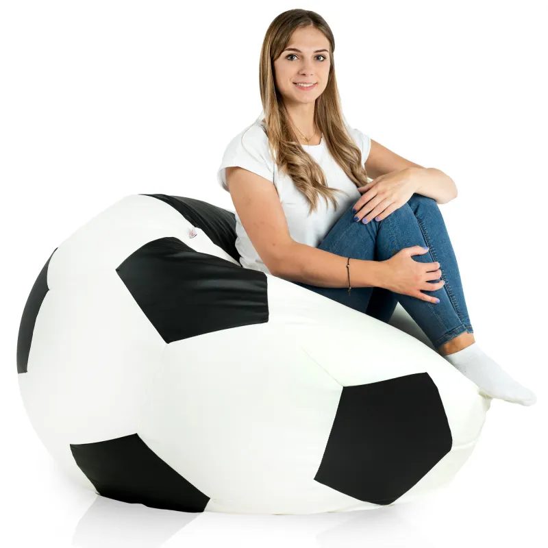 Puf De Fútbol Blanco Negro Cuero Ecológico