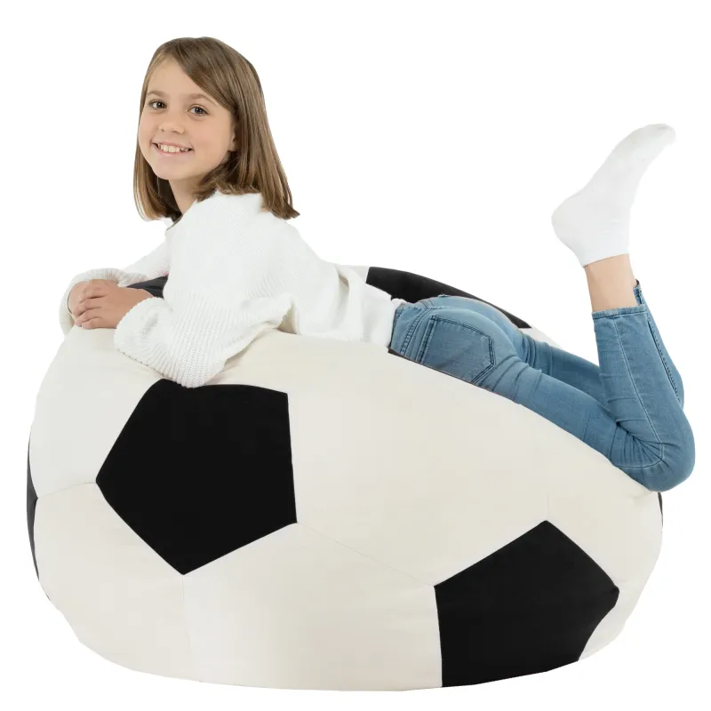 Puf De Fútbol Perla Negro Terciopelo