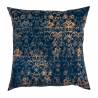 Azul oscuro Ornamento barroco dorado Vintage Almohada Cuadrada